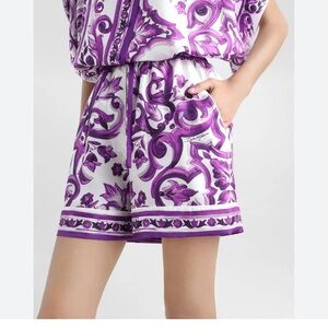 Dolce & Gabbana purple majolica High-Waist drawstring silk twill Shorts It 40/4